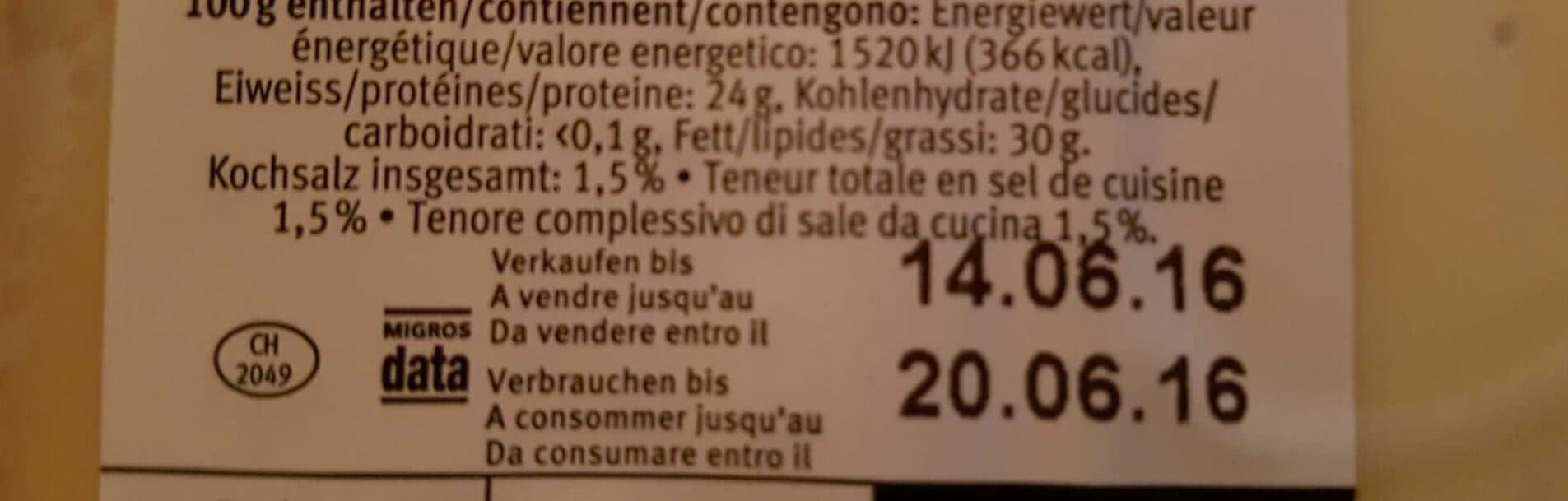 Open Food Facts Vacherin fribourgeois mi-salé packshot