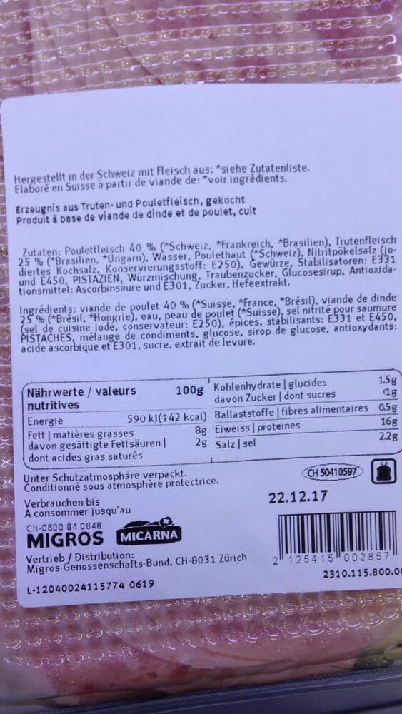 Migros Charcuterie de volaille packshot