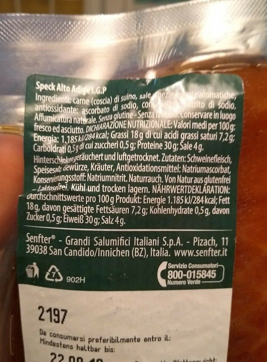 Open Food Facts Speck Alto Adige IGP packshot
