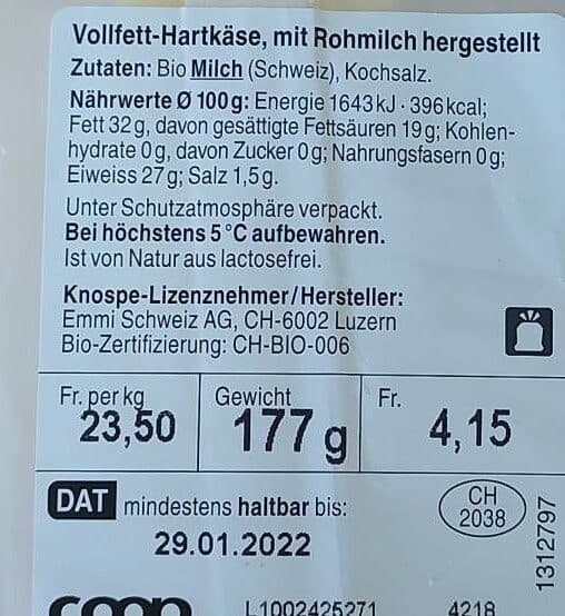 Coop Naturaplan Bio Le Gruyère Switzerland Doux packshot