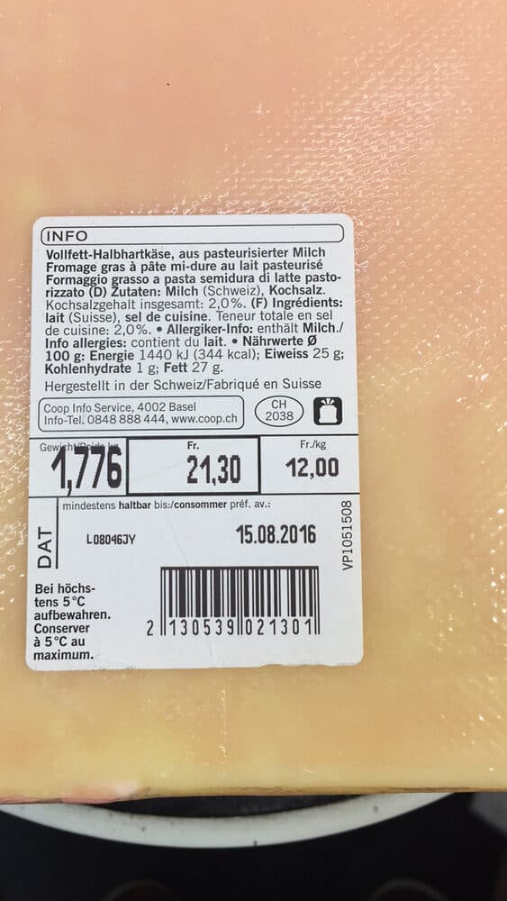 COOP Prix Garantie Raclette morceau packshot