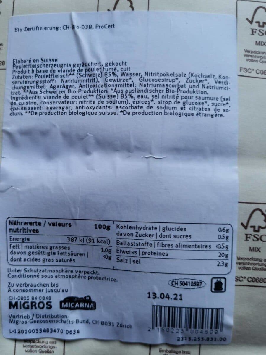 Migros Poitrine de poulet fumé packshot