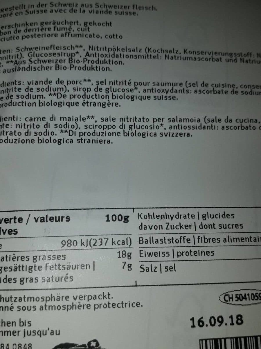Migros Bio Jambon ramoneur fumé packshot