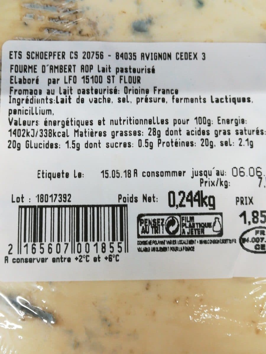 Open Food Facts Ets Schoepfer Fourme D'ambert Aoc packshot