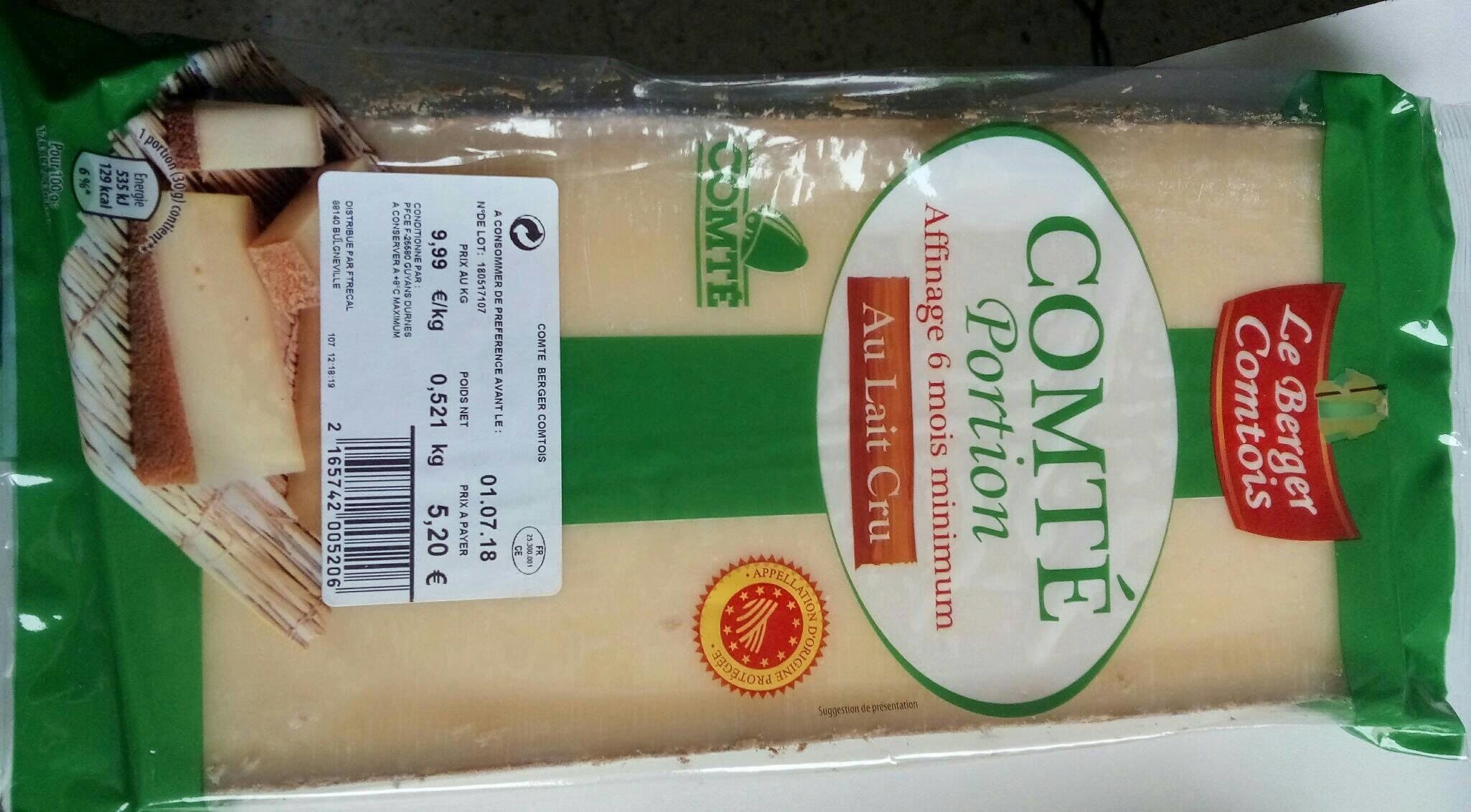 Le Berger Comtois Comté portion au lait cru packshot