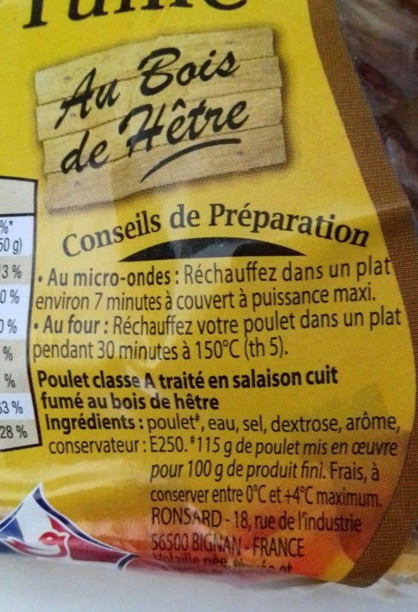 Open Food Facts Poulet cuit fumé sous film packshot