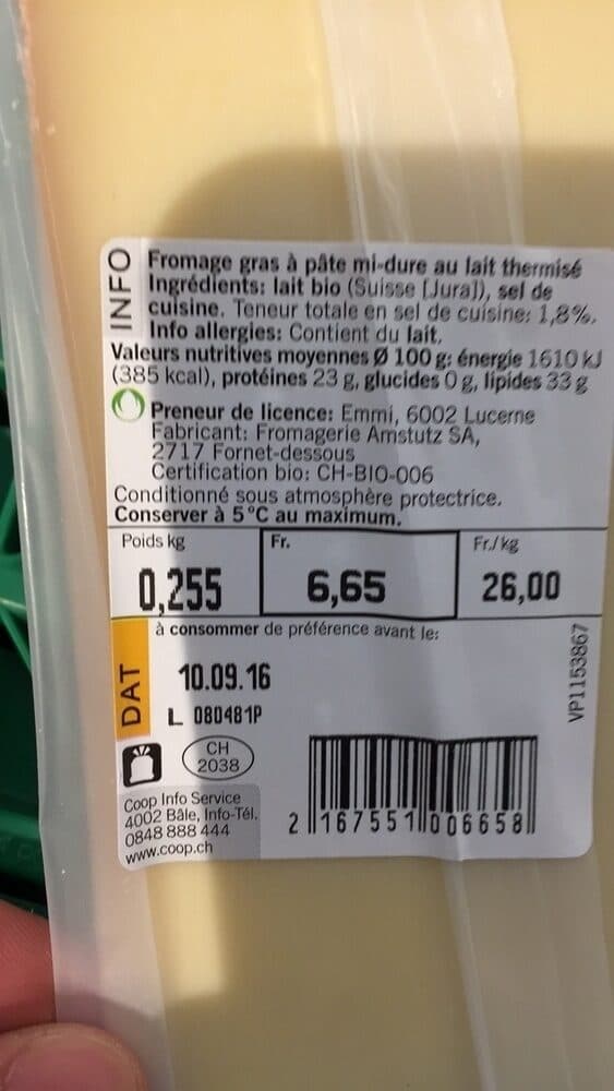 Coop Naturaplan Bio Morono du fura Fromage gras à pâte mi-dure au lait thermisé packshot