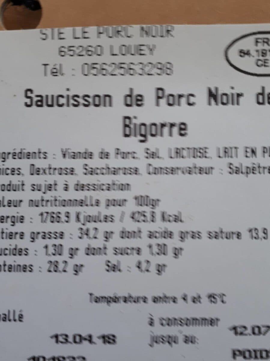 Open Food Facts Saucisson Le Noir de Bigorre packshot