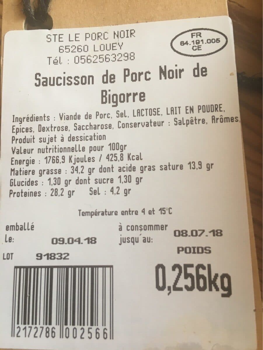 Open Food Facts Saucisson de porc noir de bigorre packshot