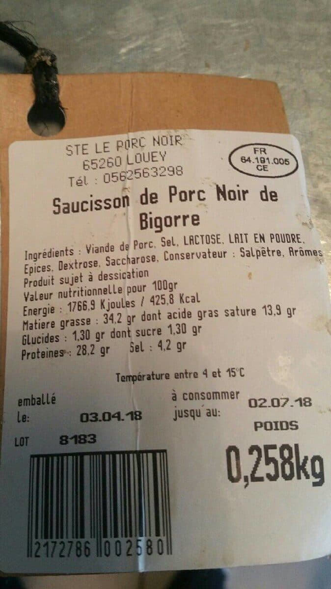 Open Food Facts Saucisson de porc noir de Bigorre packshot
