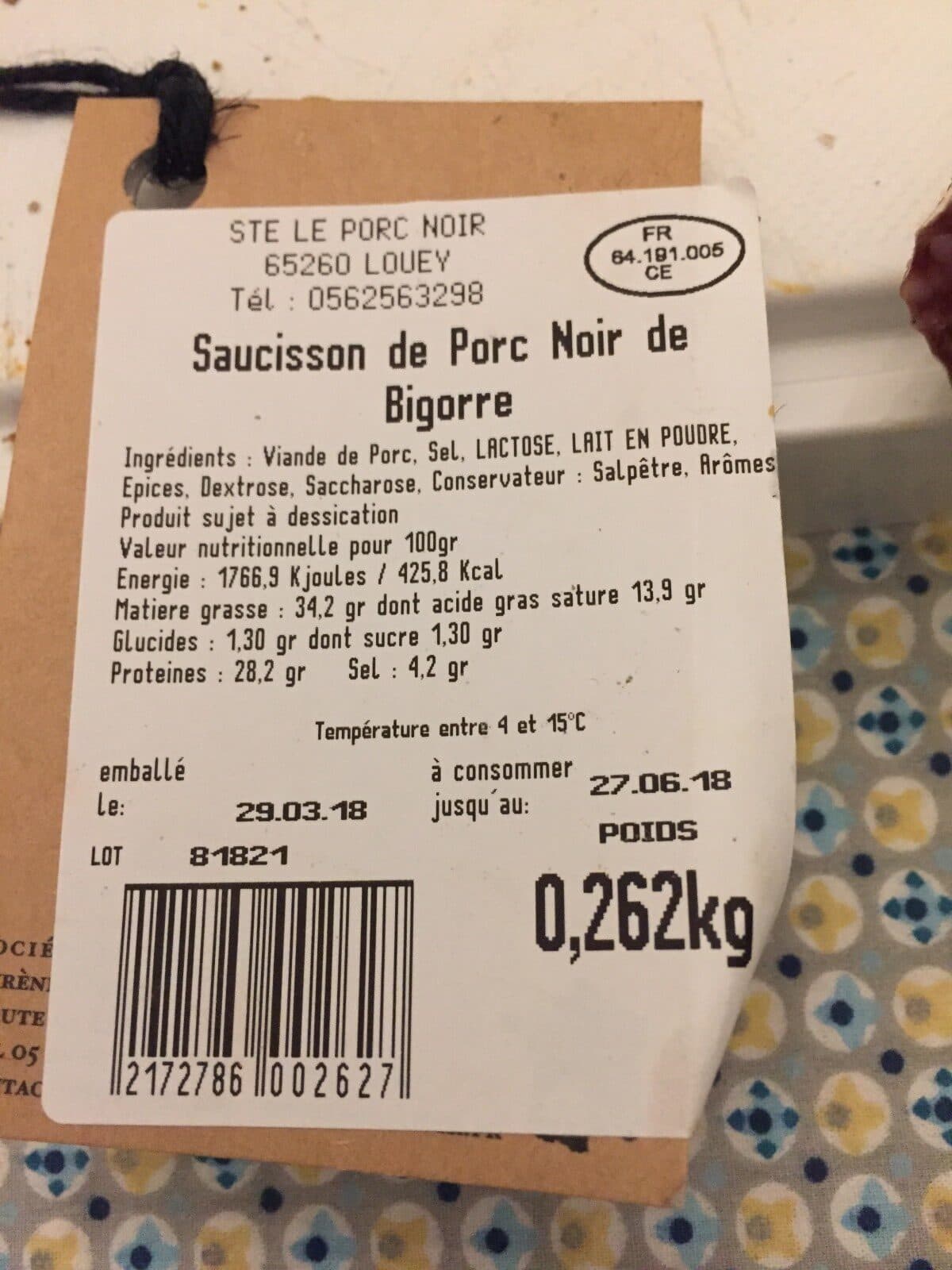 Open Food Facts Saucisson de porc noir de bigorre packshot