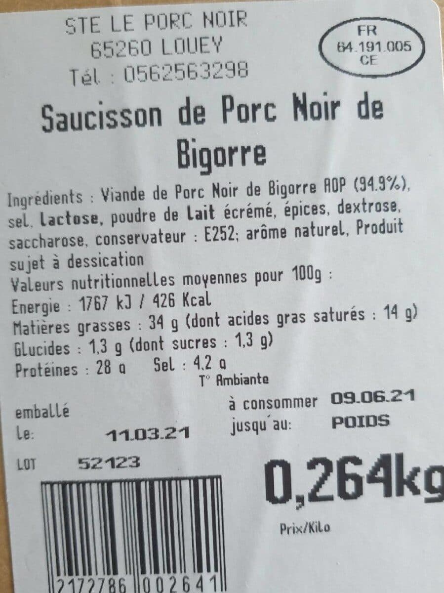 Le Noir De Bigorre Saucisson sec de porc noir de bigorre packshot