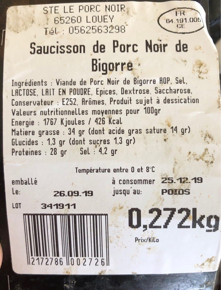 Open Food Facts Saucisson Le Noir de Bigorre packshot