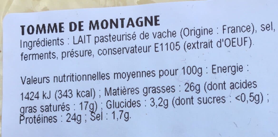 Open Food Facts Tomme de montagne packshot