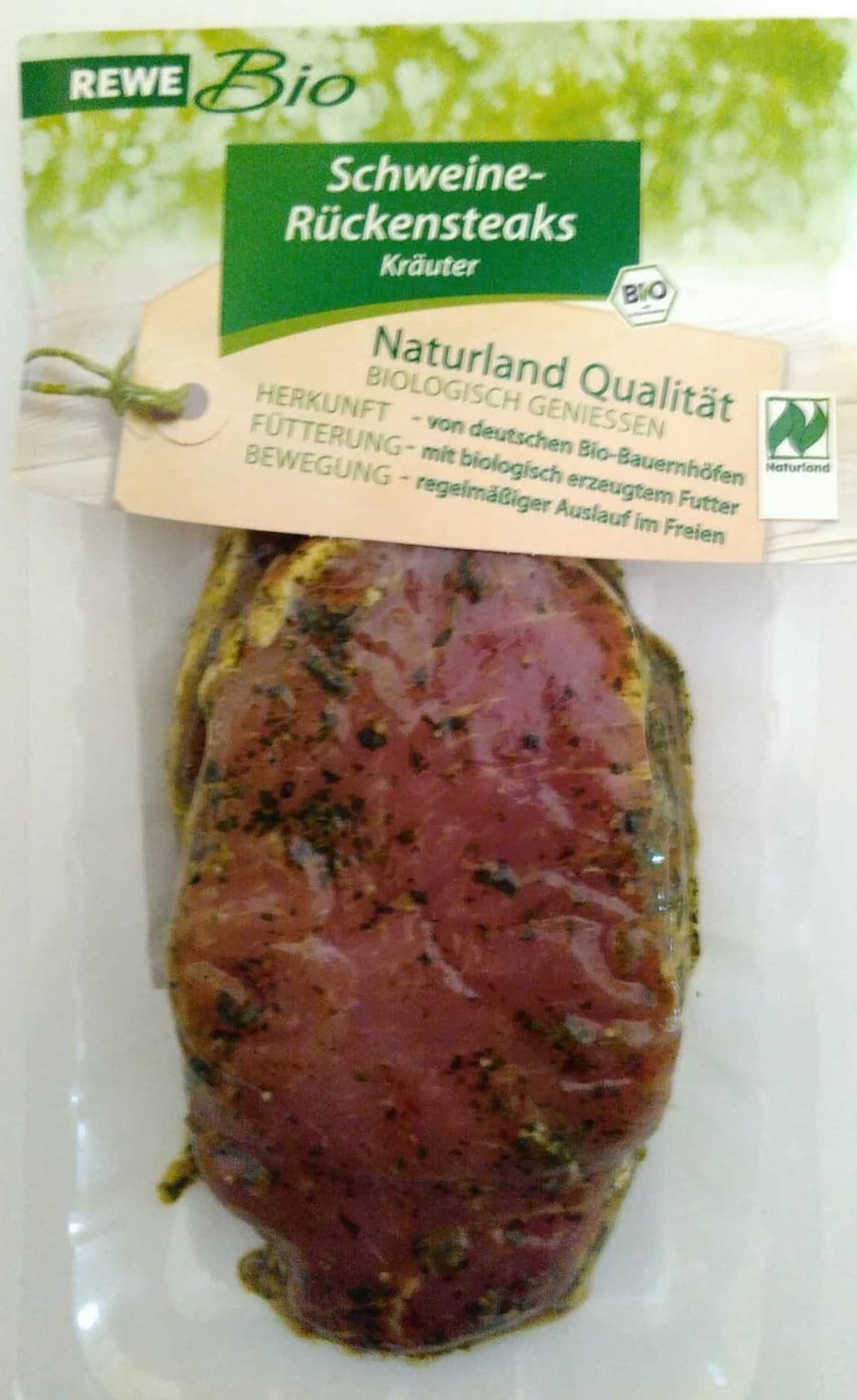 Rewe Bio Schweine-Rückensteaks Kräuter packshot