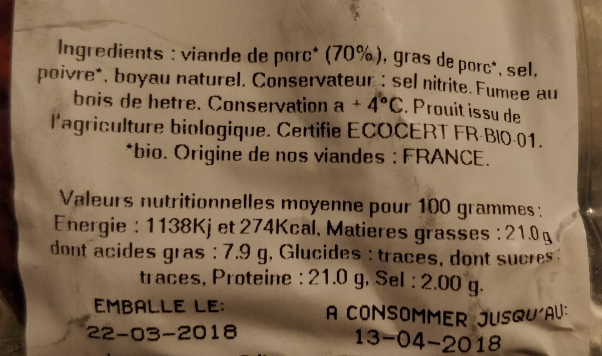 Open Food Facts Saucisse fumée packshot