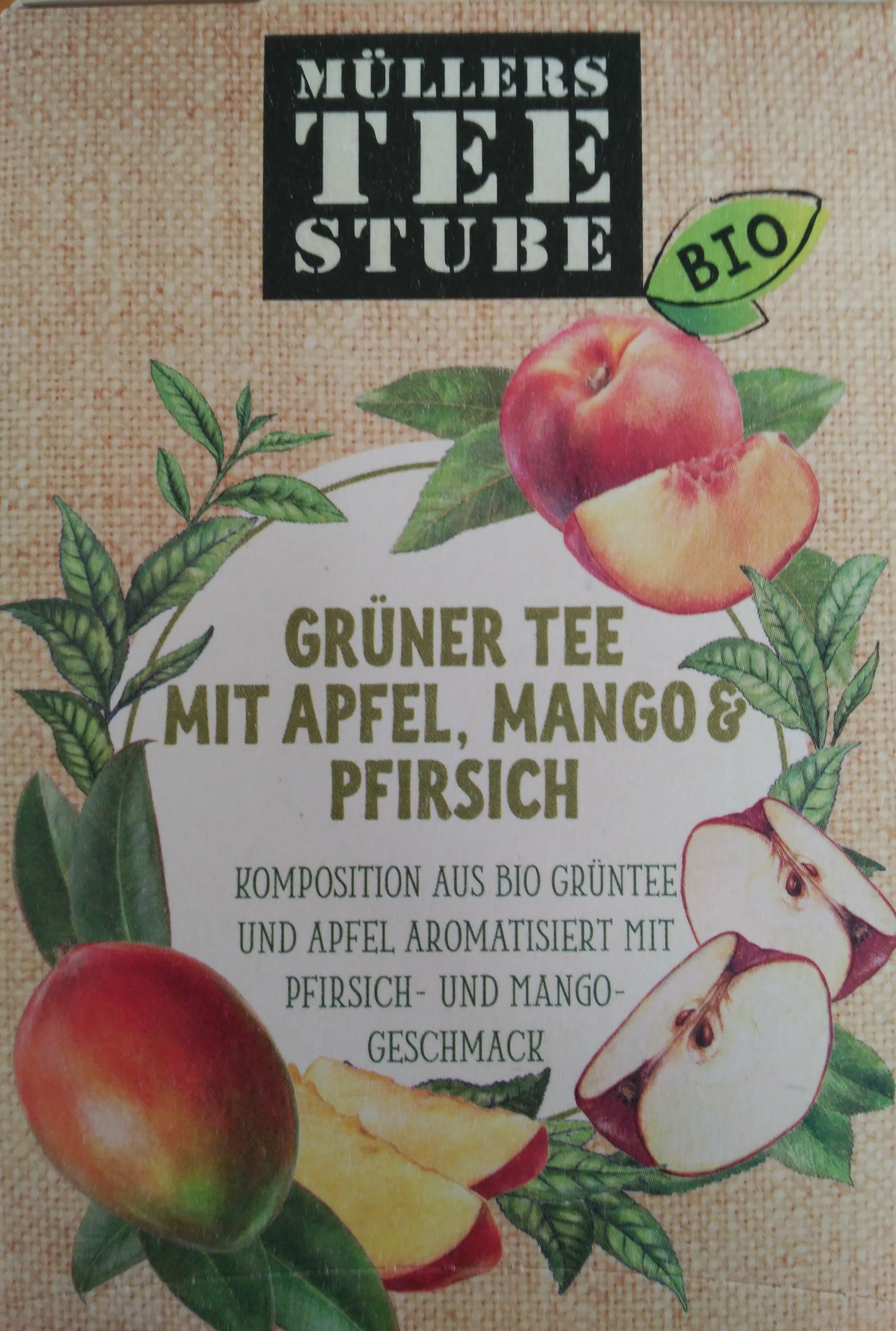 Müller Grüner Tee mit Apfel, Mango & Pfirsich packshot