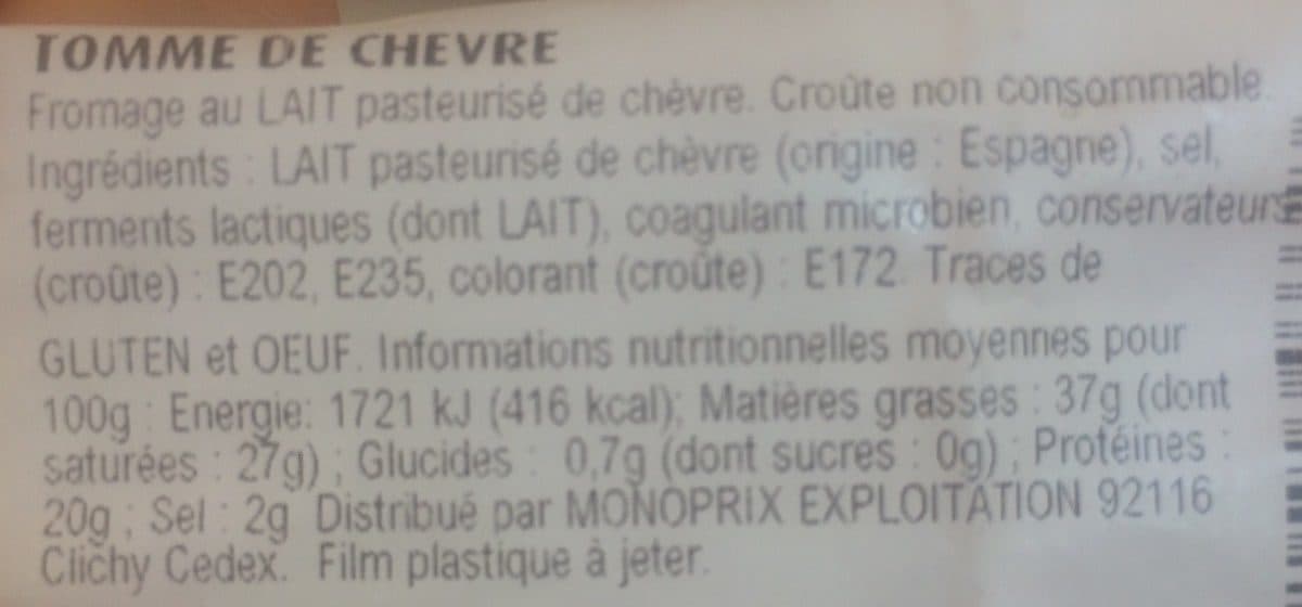 Monoprix Tomme de chèvre packshot