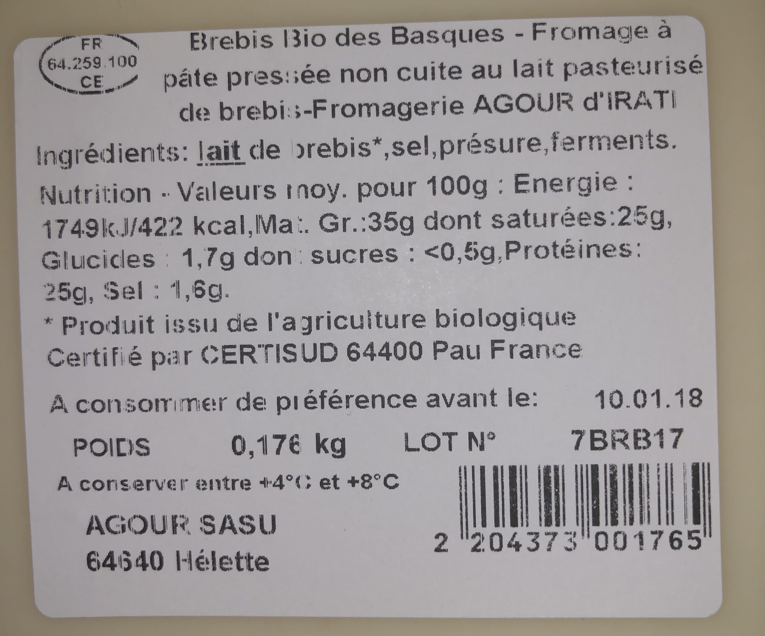 Agour Brebis Bio des Basques packshot