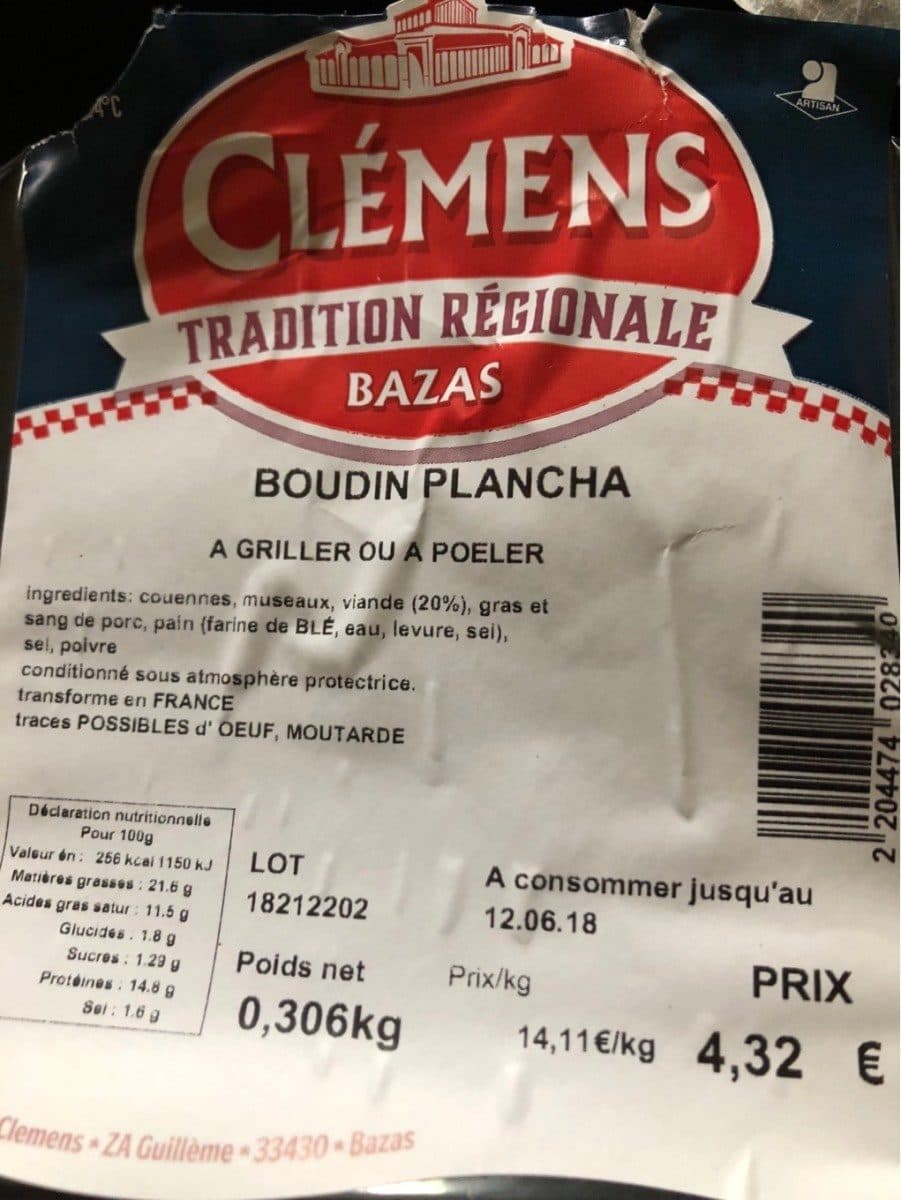 Open Food Facts Boudin Plancha packshot