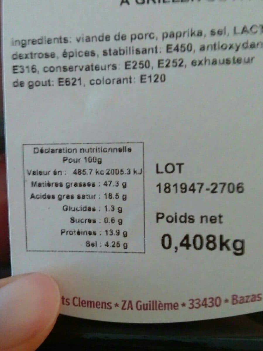 Open Food Facts Chorizo a griller ou a poeler packshot