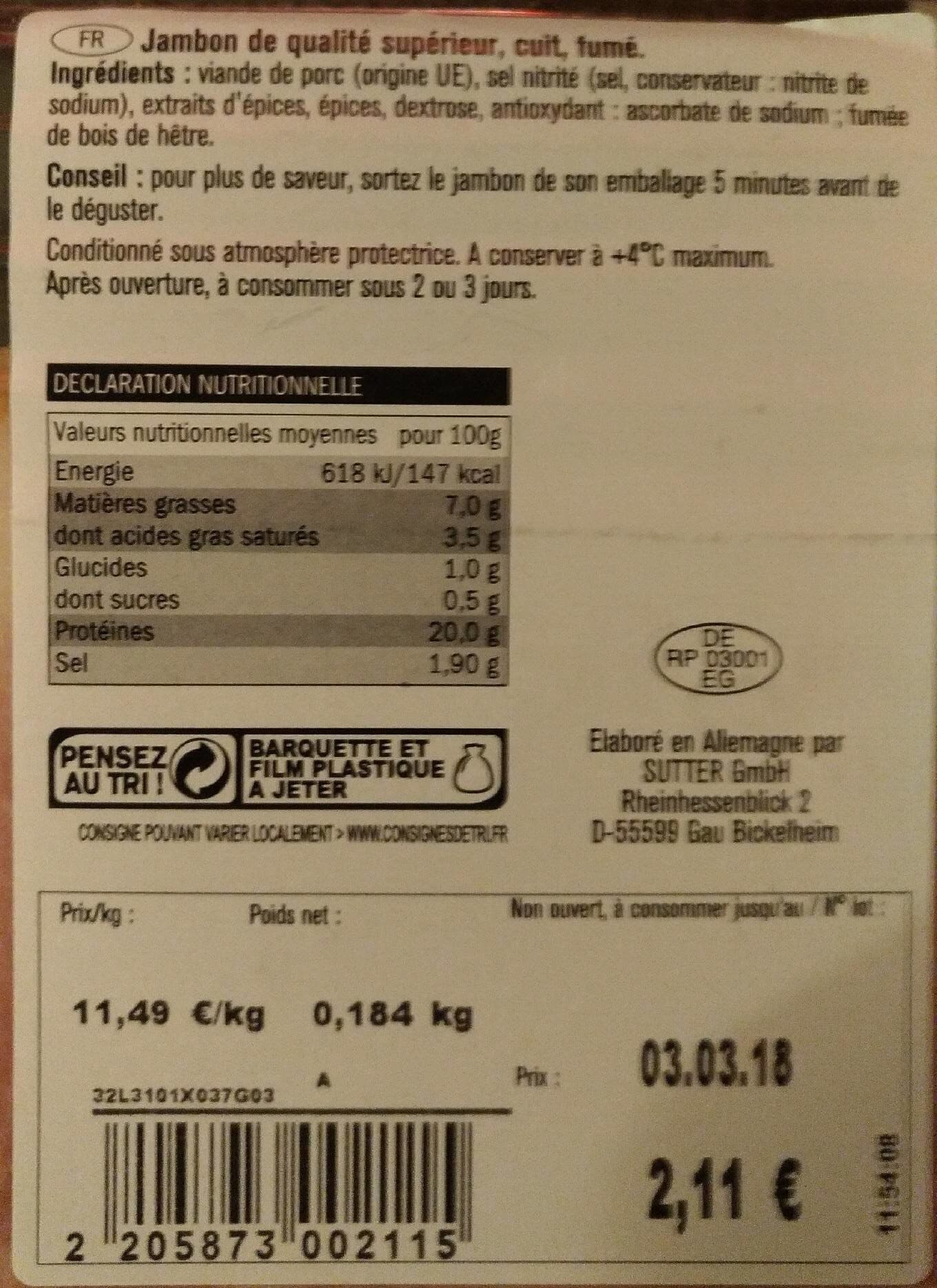 Saint Alby Jambon traditionnel fumé au bois de hêtre packshot