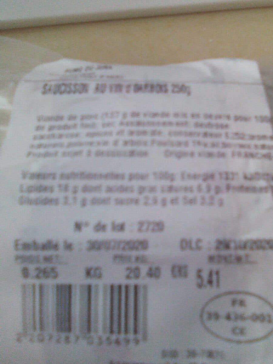 Open Food Facts Saucisson au vin d'Arbois packshot