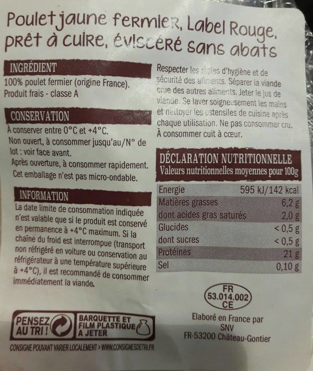 Open Food Facts Poulet jaune fermier packshot