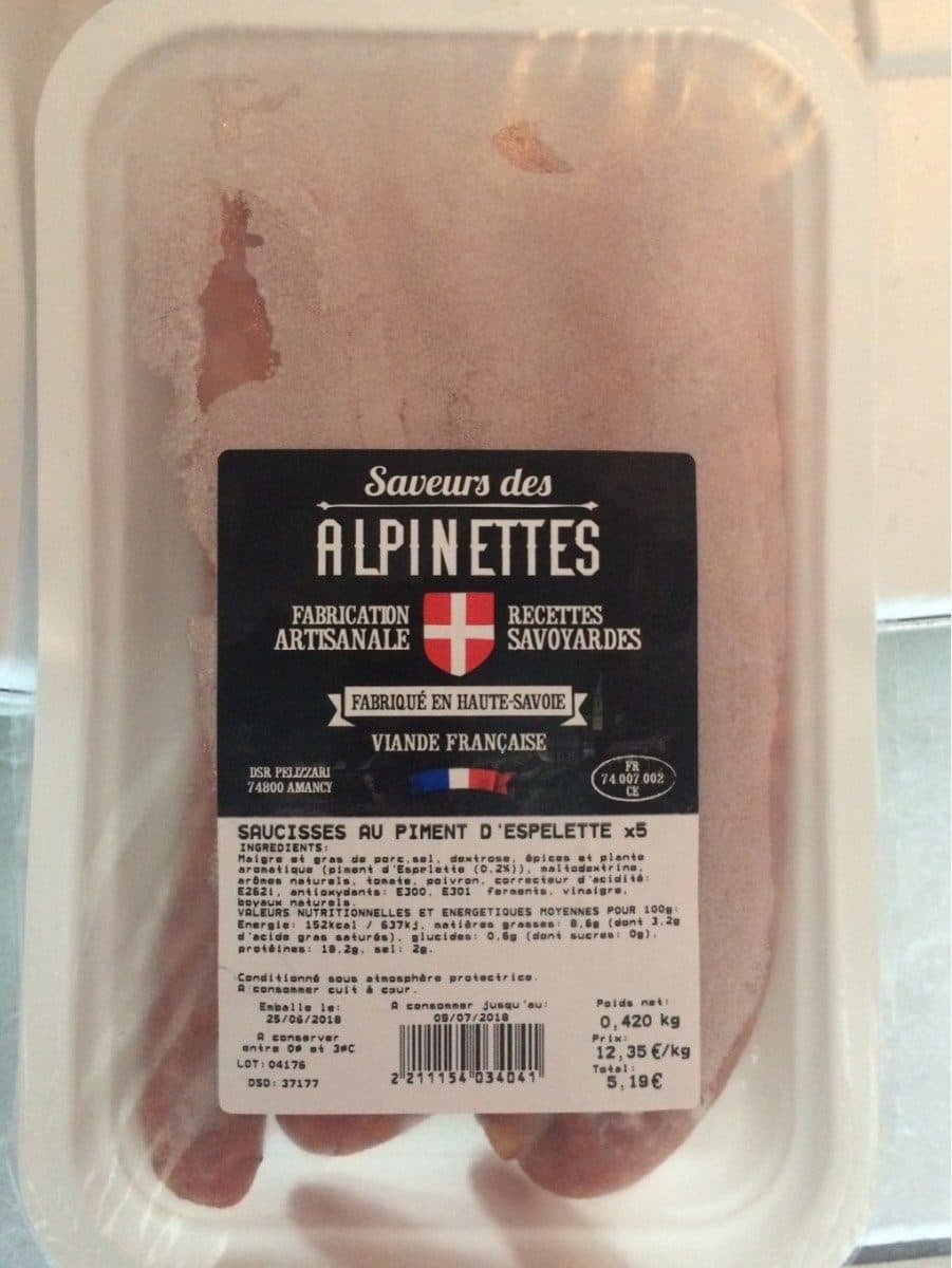 Open Food Facts Saucisses au piment d'espelette packshot