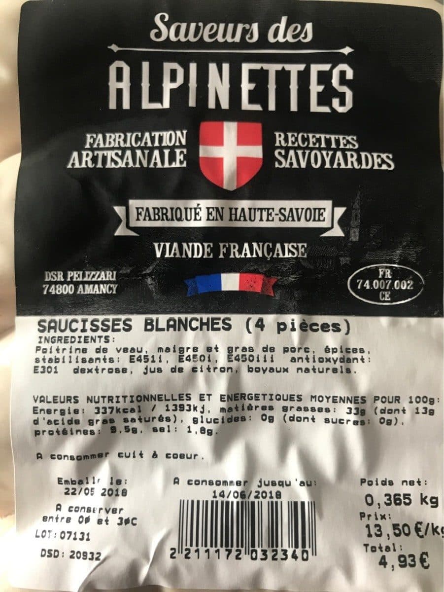 Open Food Facts Saucisses blanche packshot