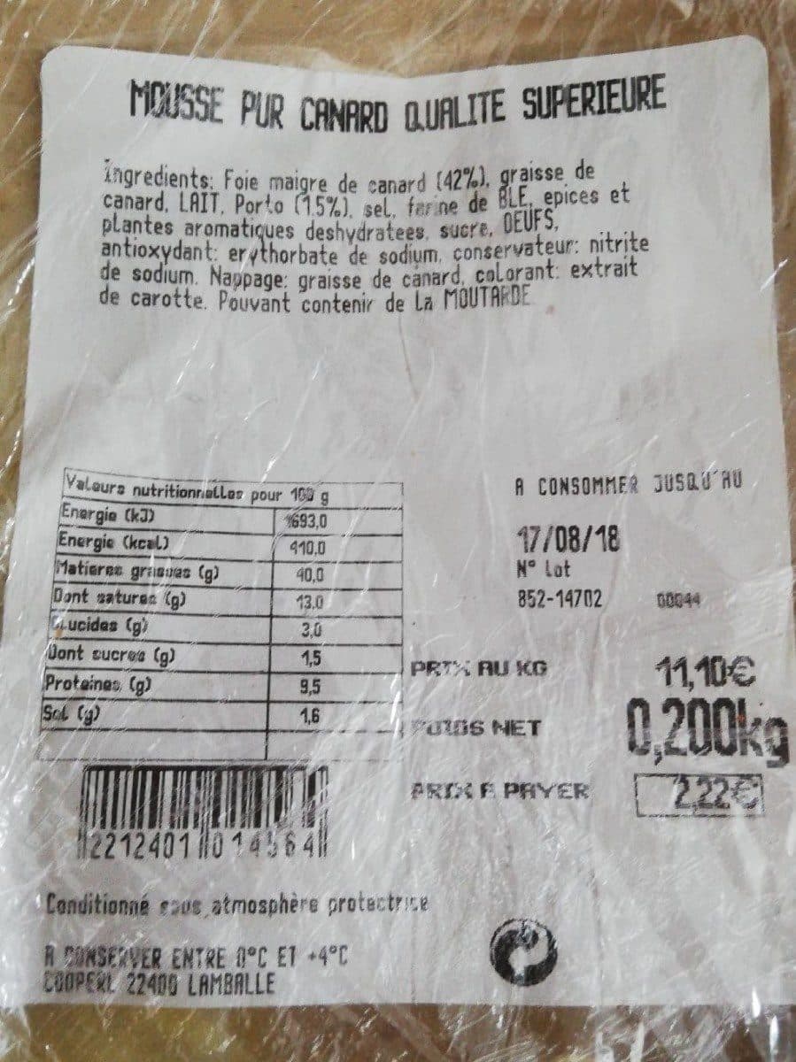 Open Food Facts Mousse pur canard qualité supérieure packshot
