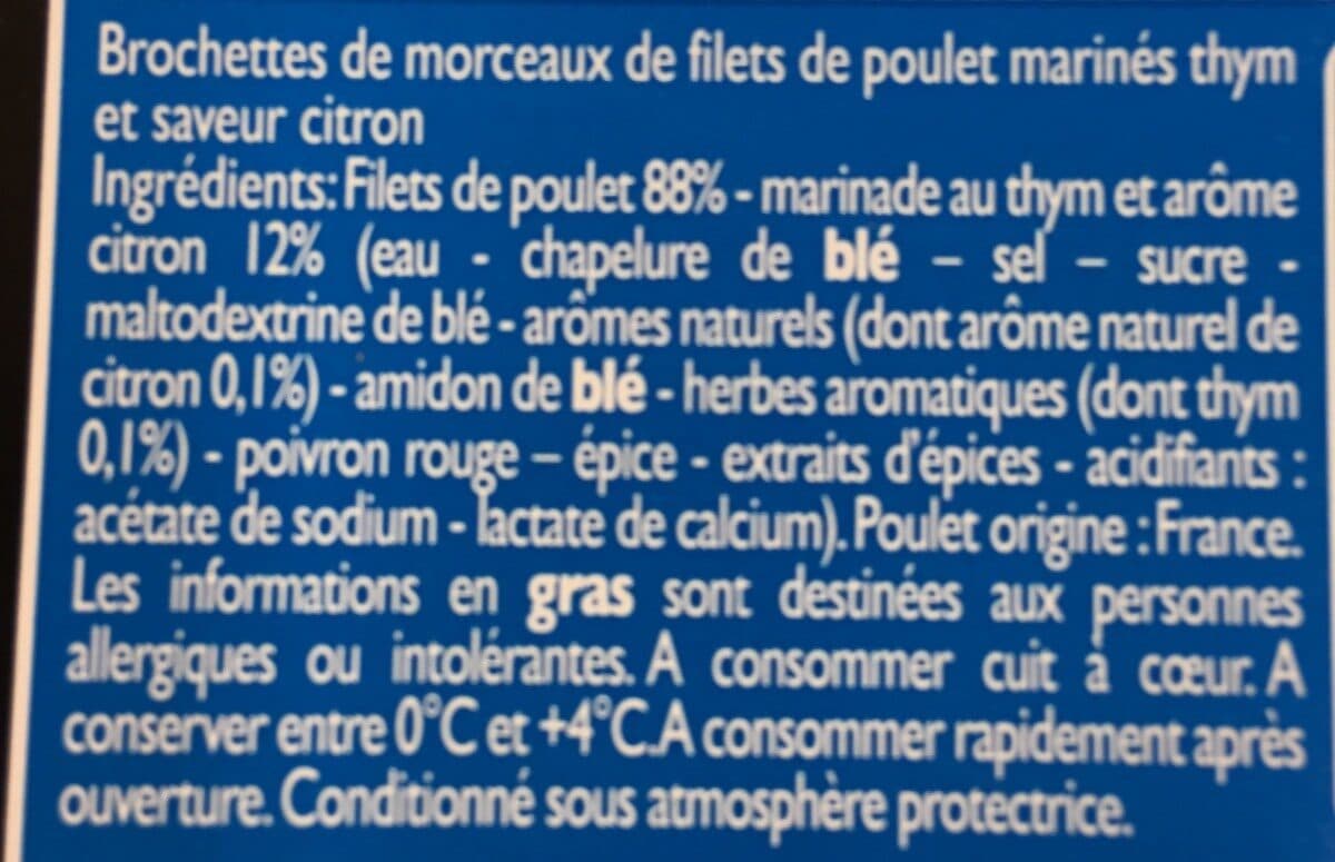 Leader Price Brochettes de poulet thym saveur citron packshot