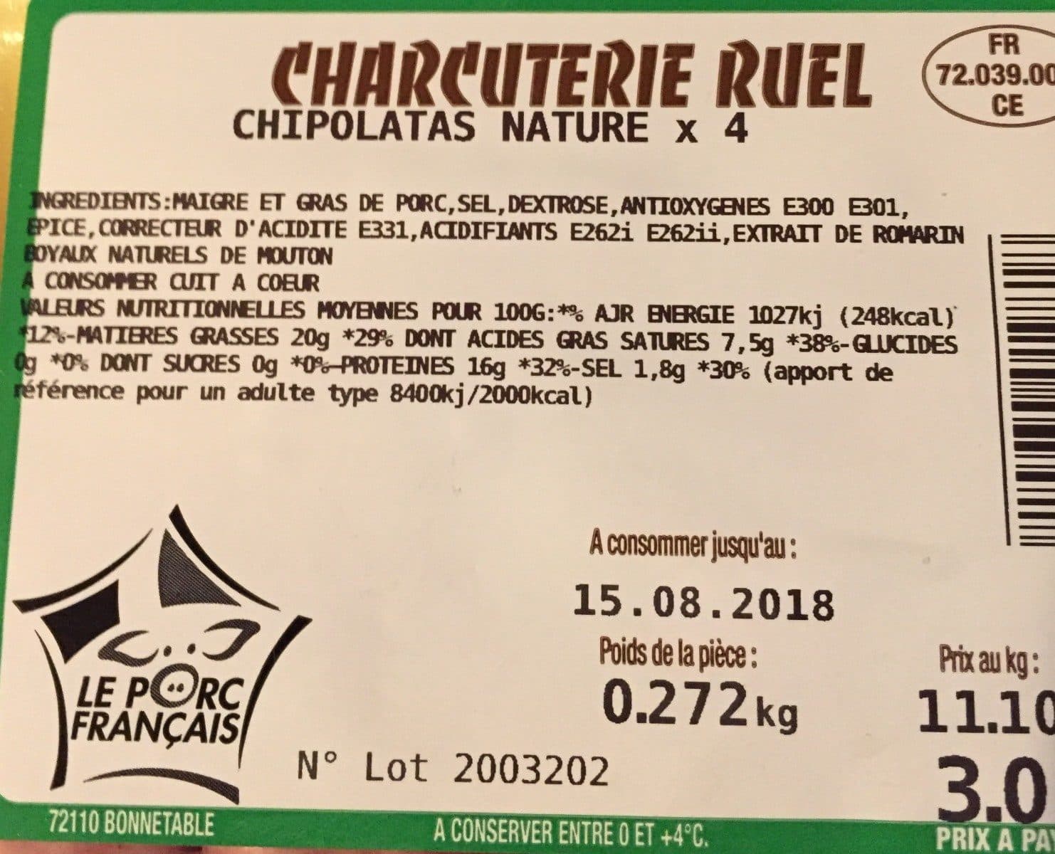 Open Food Facts Chipolatas nature x4 packshot