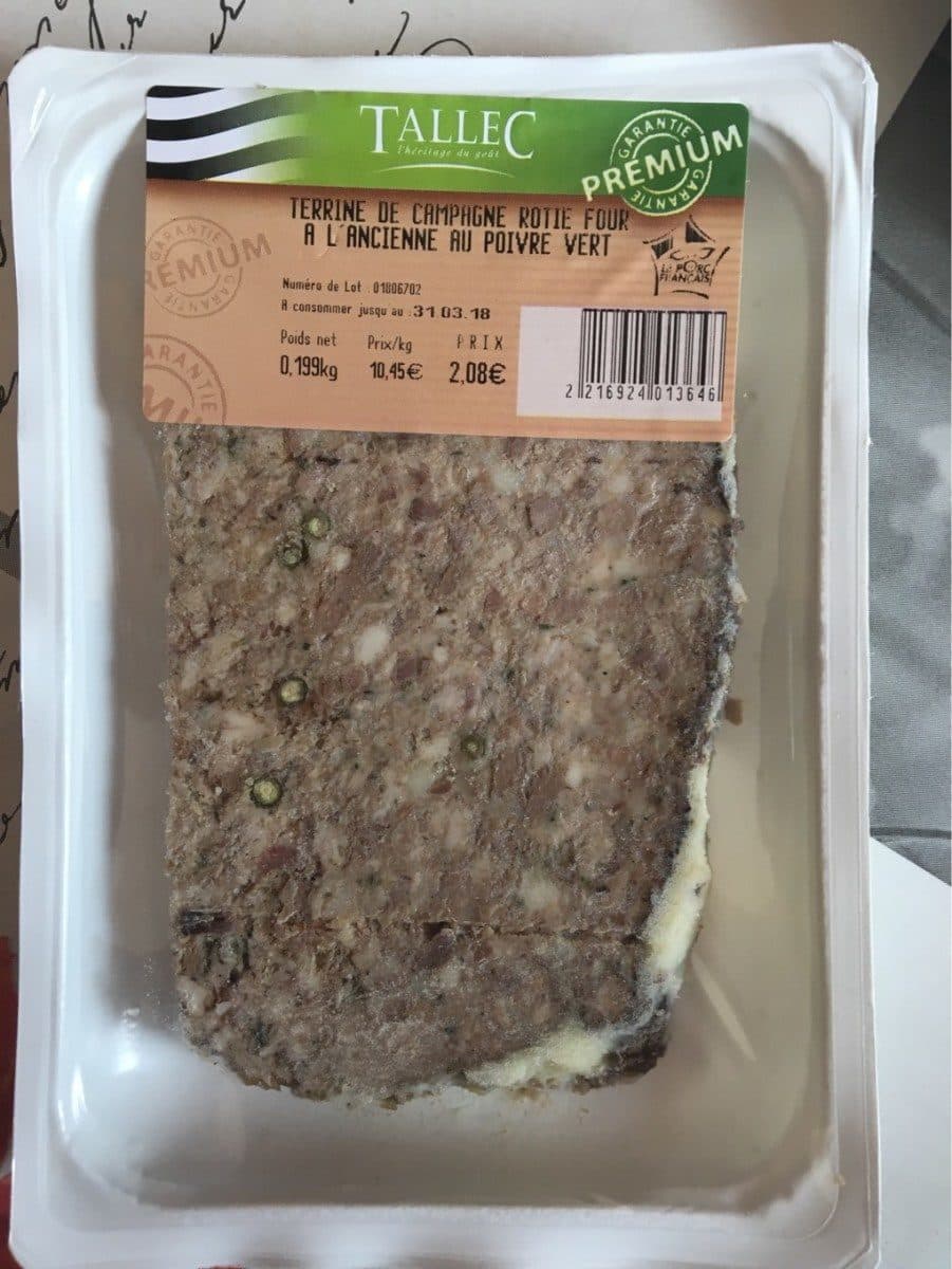 Tallec Terrine de campagne rotie au four a l'ancienne au poivre vert packshot