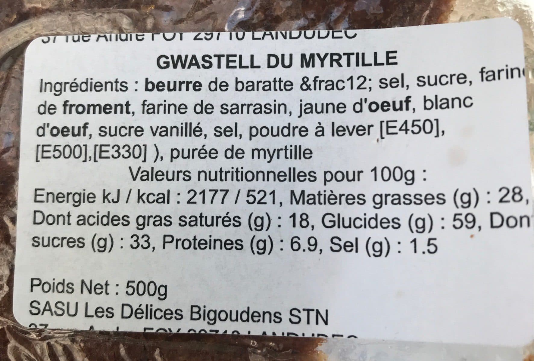 Open Food Facts Gwastell Du Myrtille packshot