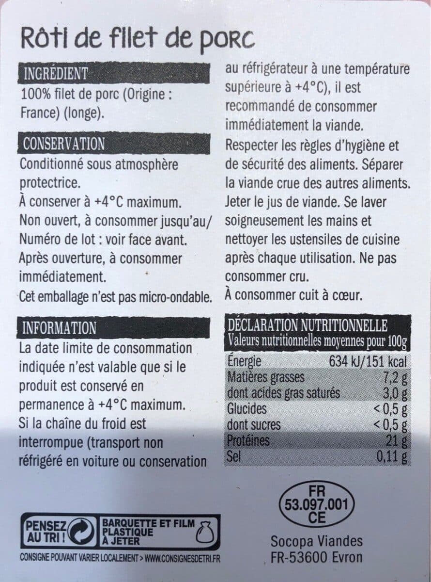 L'étal du boucher Rôti filet de porc packshot