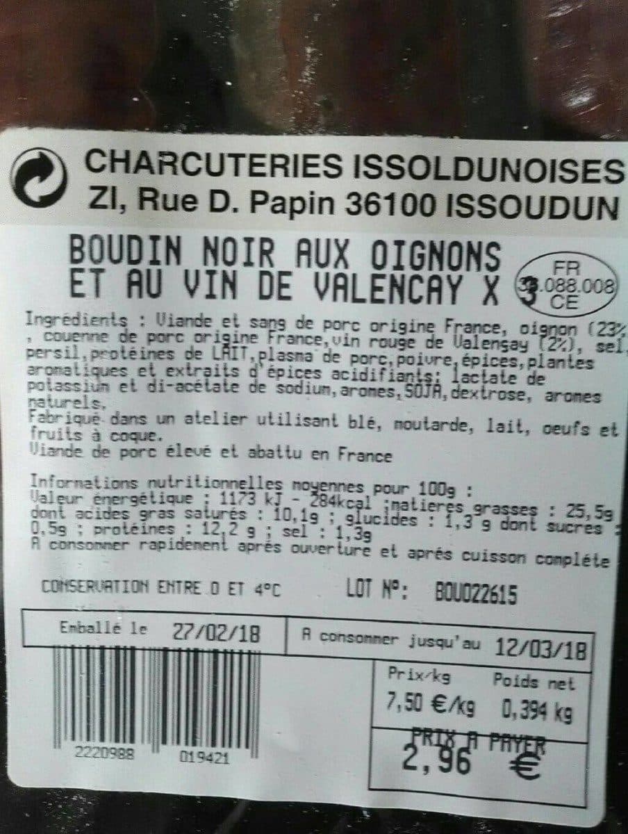 Open Food Facts Boudin noir aux oignons et au vin de Valençay packshot