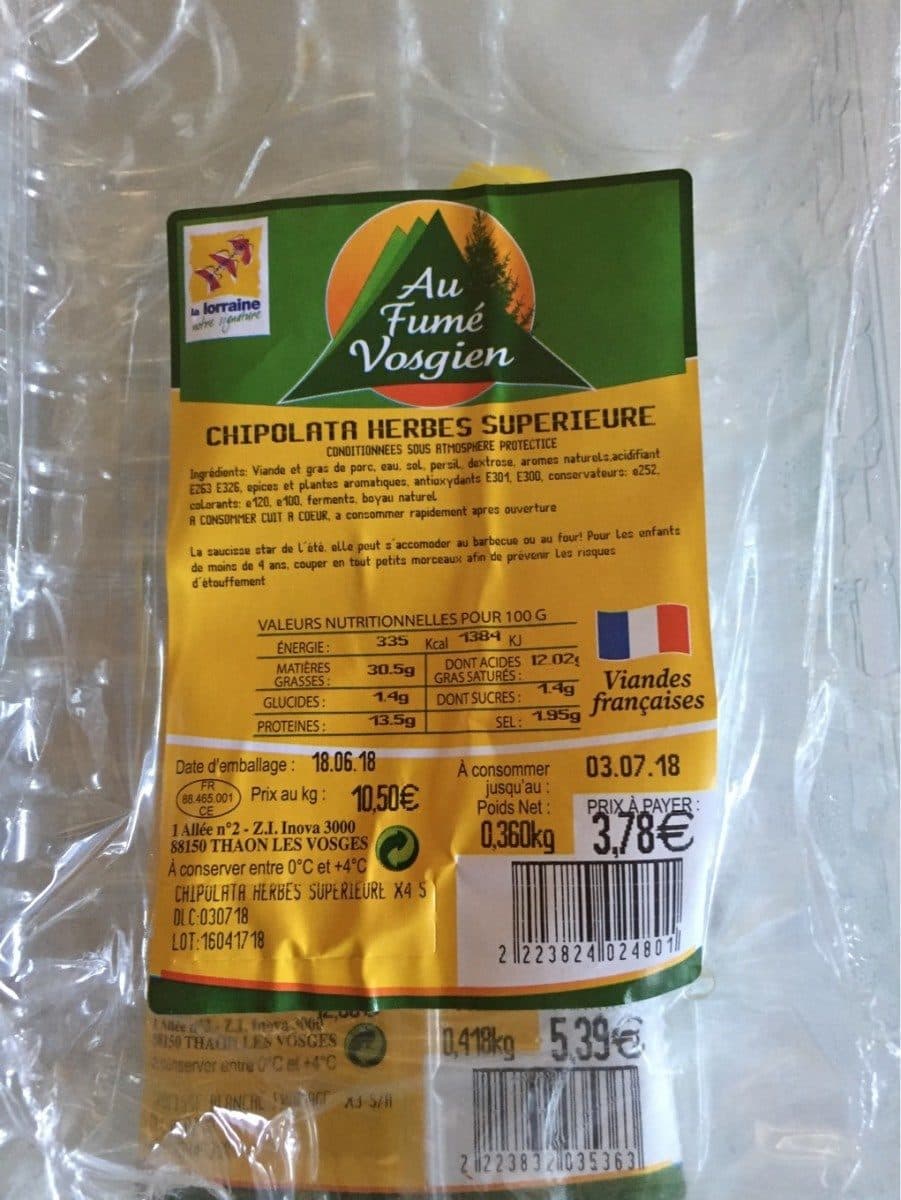 Au Fumé Vosgien Chipolatas Herbes superieures packshot