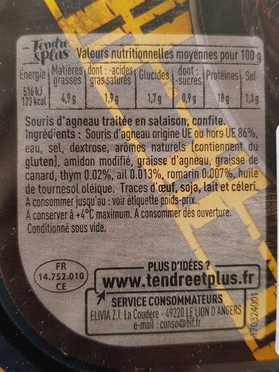Tendre & Plus Souris d'agneau confite packshot