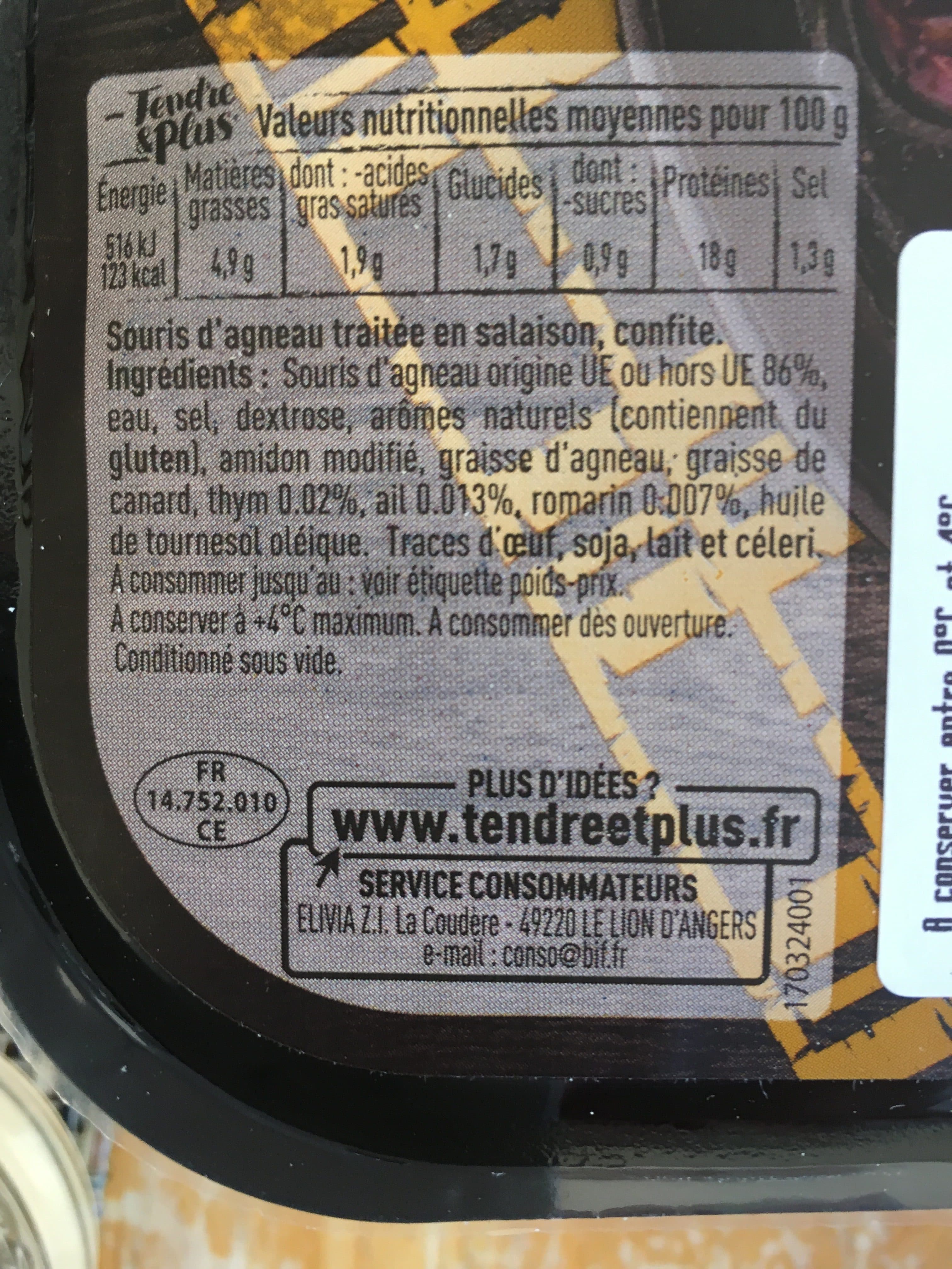 Tendre Et Plus Souris d’agneau confite packshot