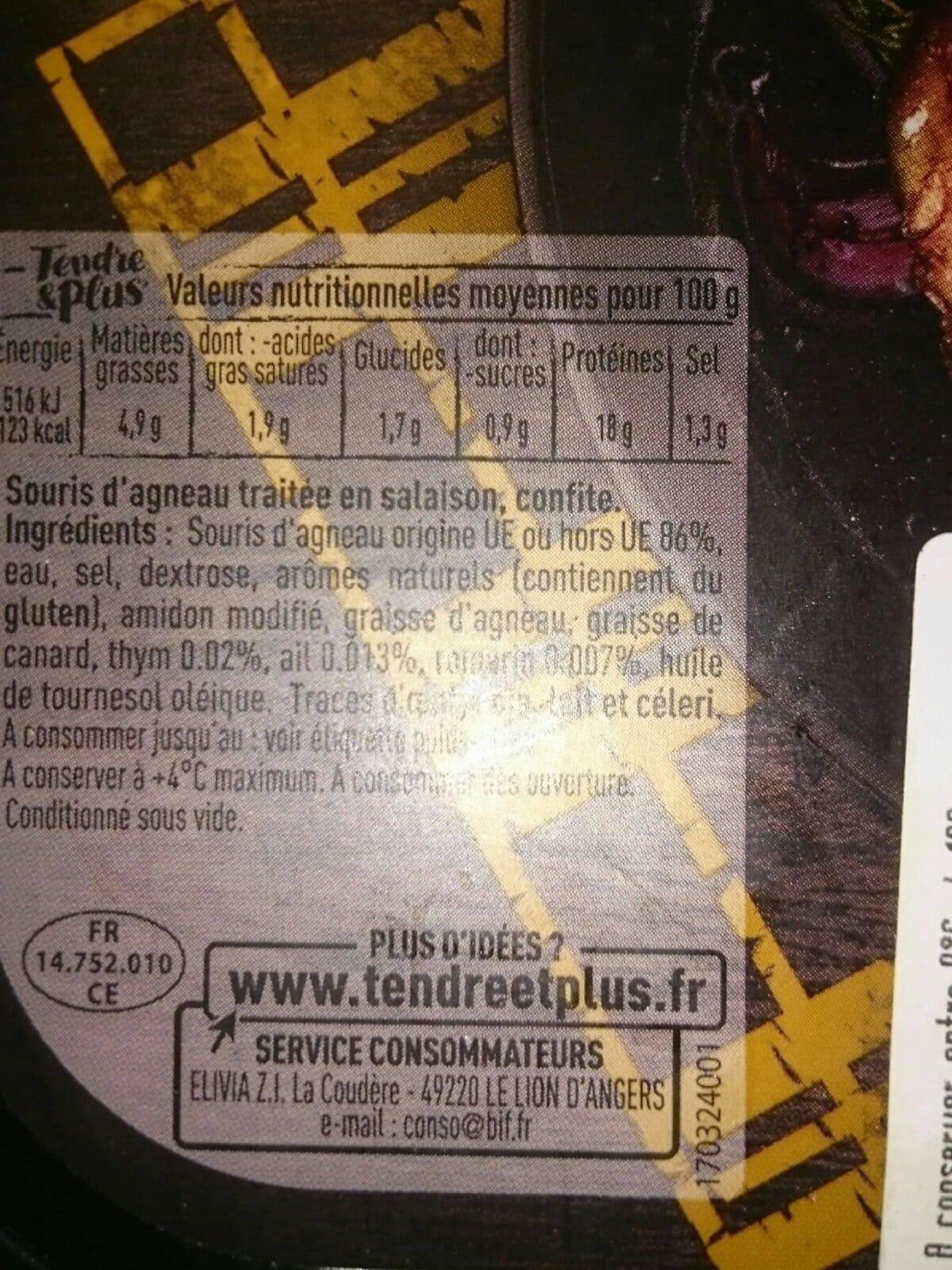 Tendre & Plus Souris d'agneau confite packshot