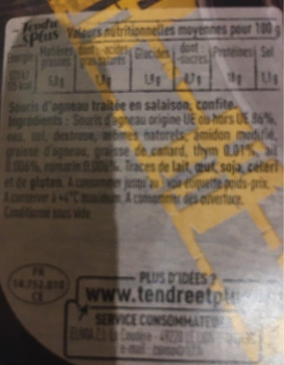 Tendre & Plus Souris d'agneau confite packshot