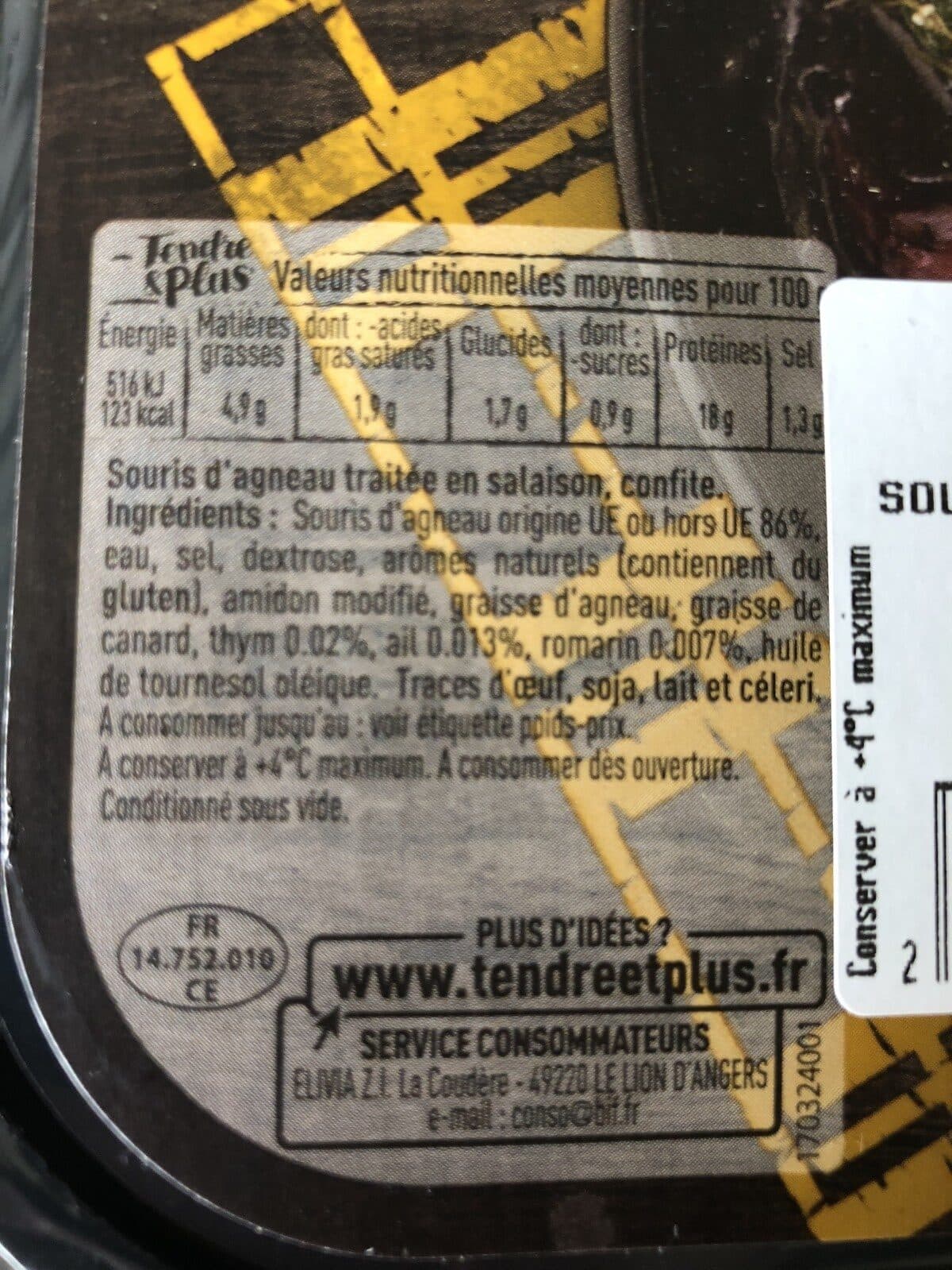 Tendre et plus Souris d’agneau confite packshot