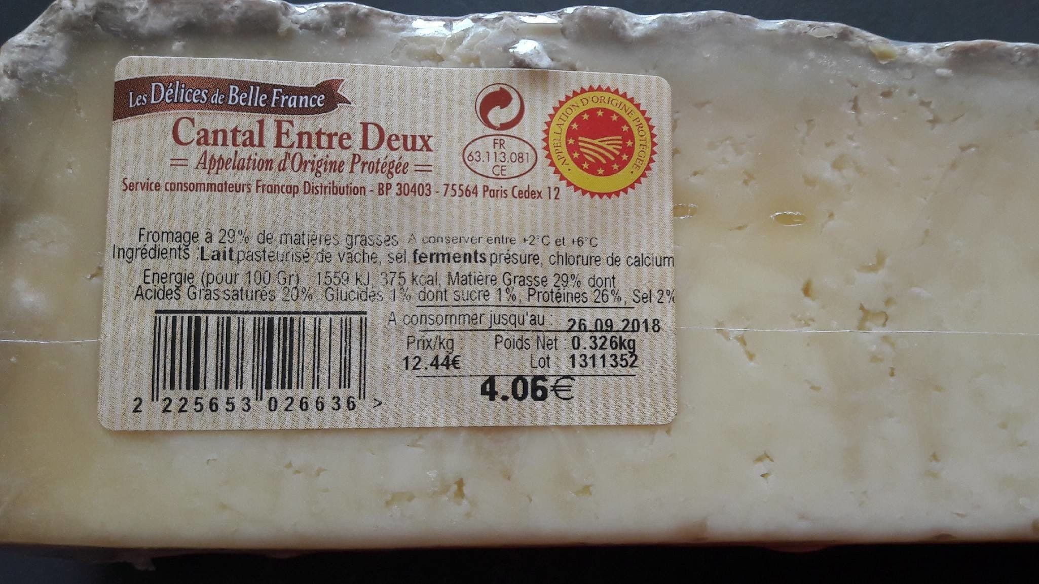 Open Food Facts Cantal Entre Deux packshot