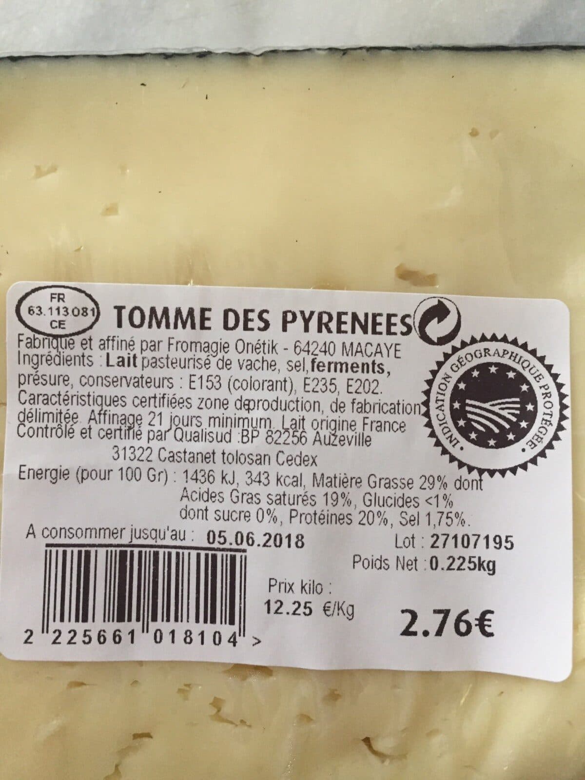 Open Food Facts Tomme des pyrenees packshot