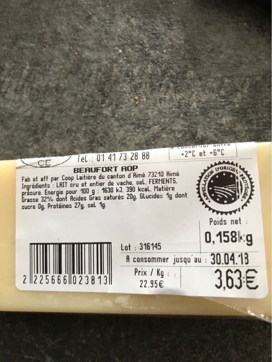 Open Food Facts Beaufort AOP packshot