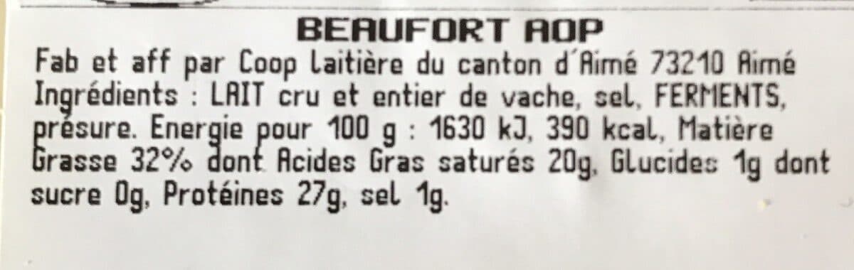 Open Food Facts Beaufort AOP packshot