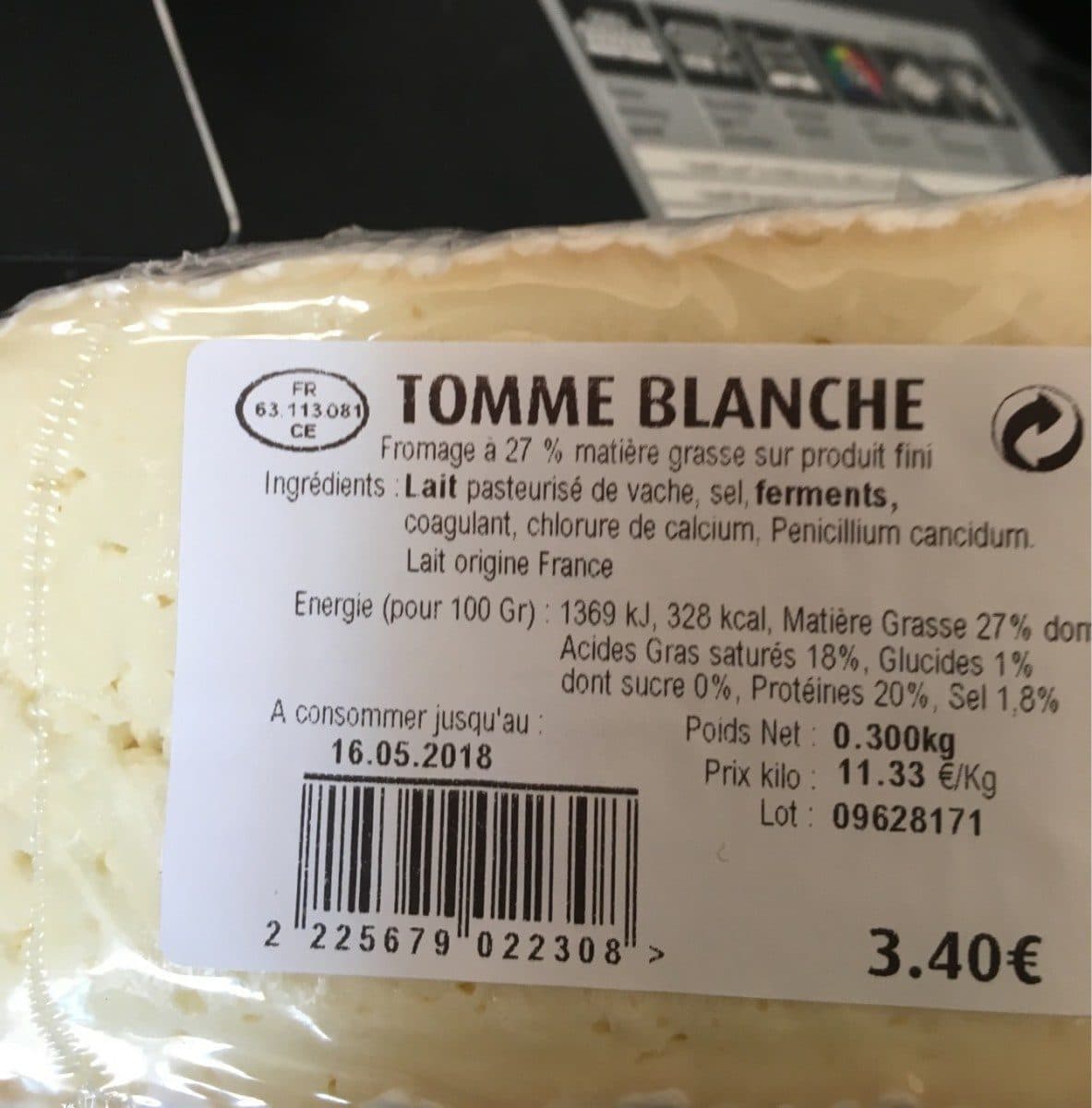 Open Food Facts Tomme blanche packshot