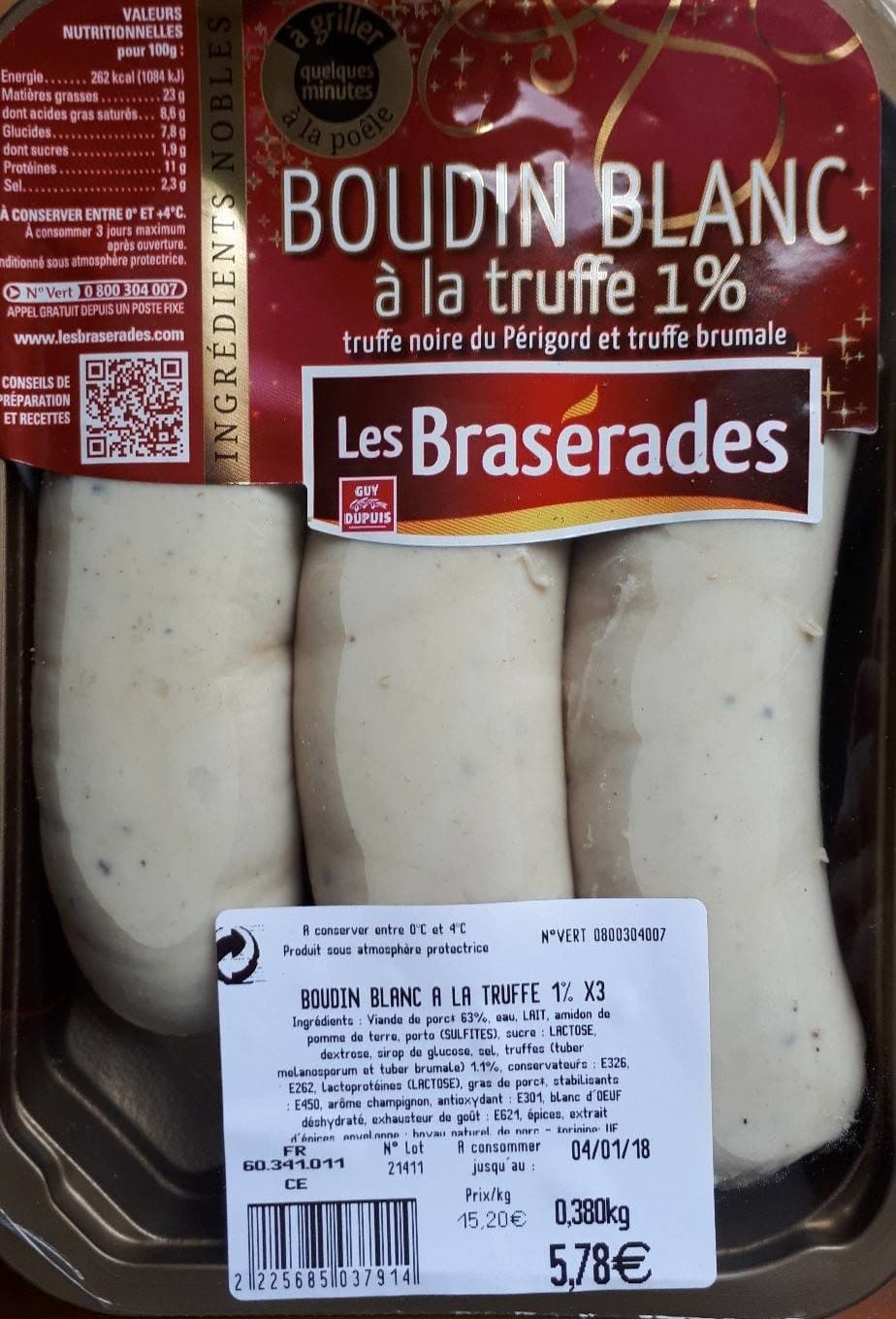 Les Braserades Boudin blanc à la truffe 1% packshot