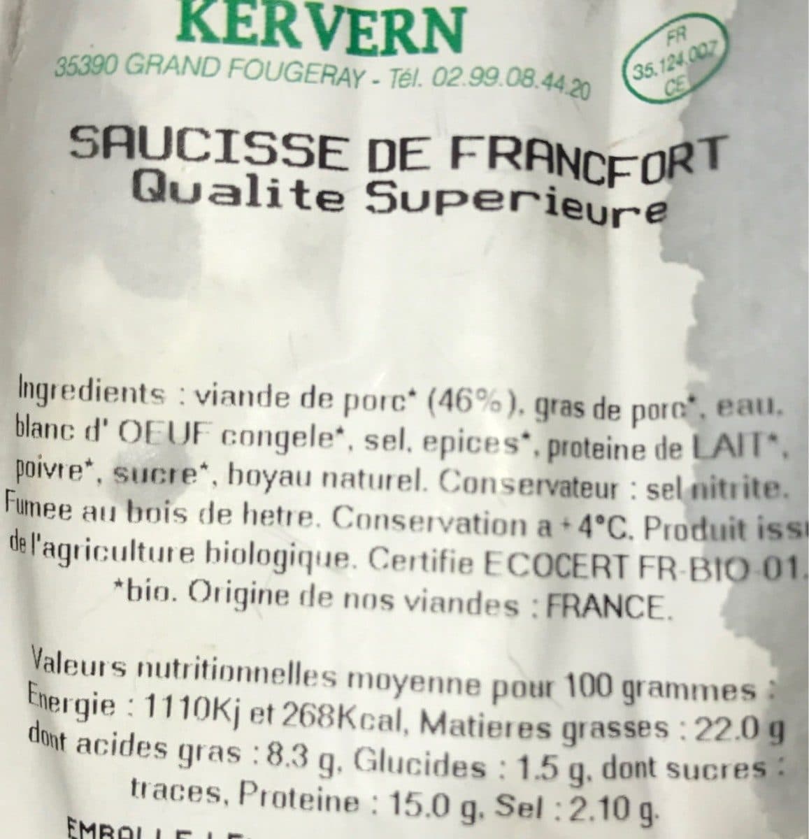 Open Food Facts Saucisse de Francfort packshot